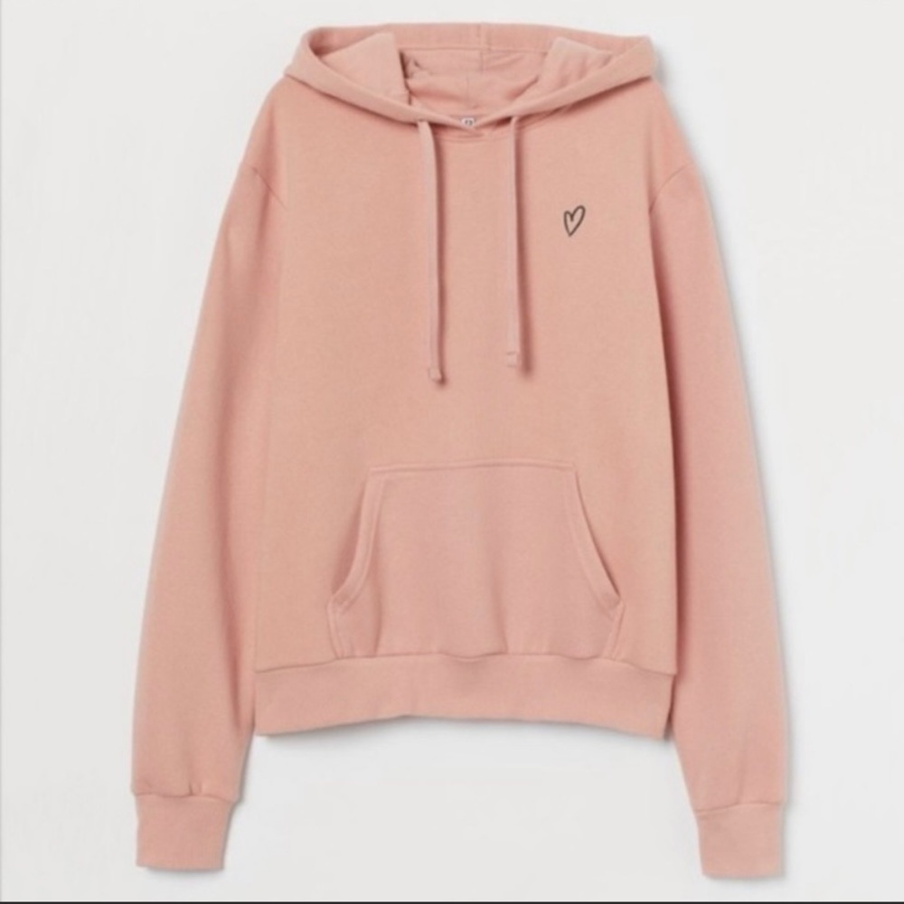 H&M Pink Hooded Sweater with Black Embroidered Heart